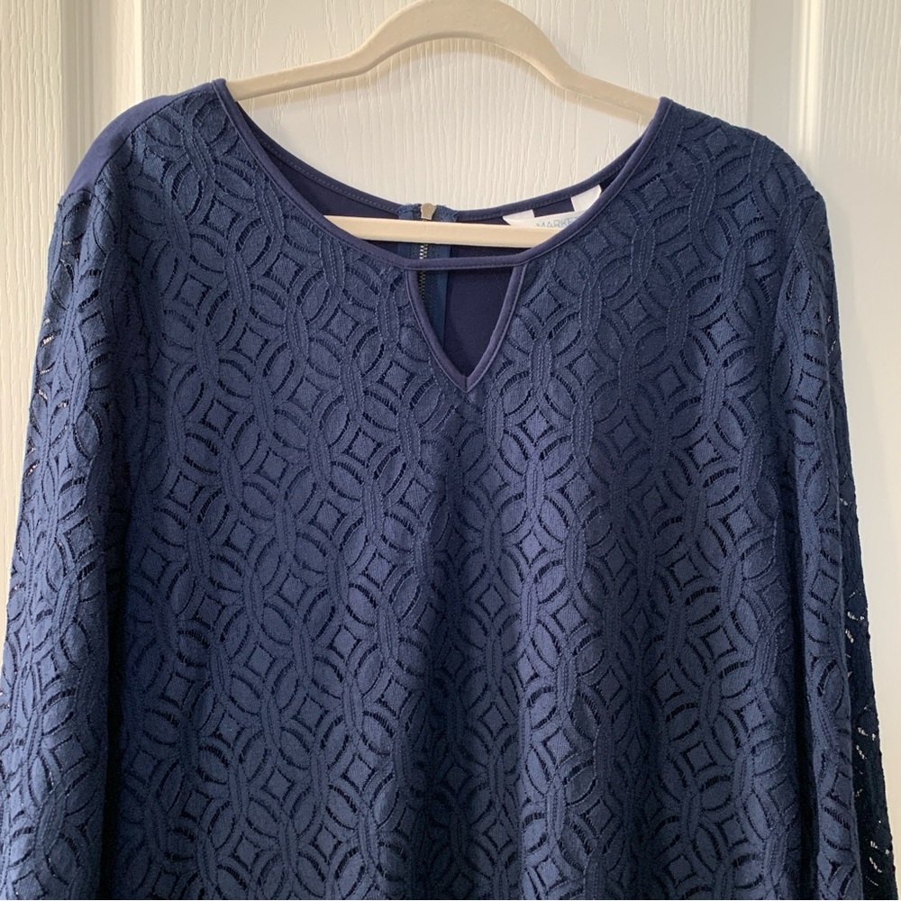 MARKET & SPRUCE Women’s Navy Blue Nina Crochet Detail Blouse Top XXL NWT
